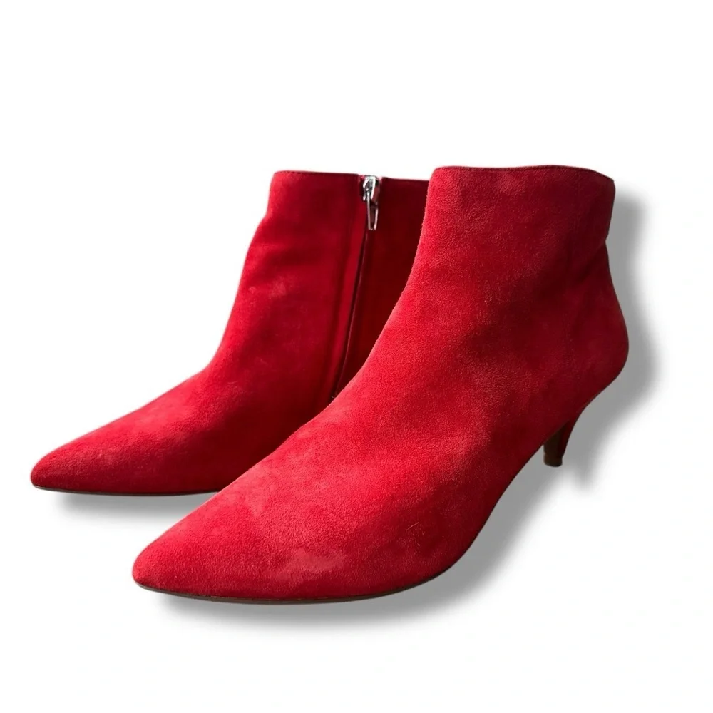 Steve Madden Kasey Red Suede Leather Kitten Heel Ankle Booties | Size 8.5
